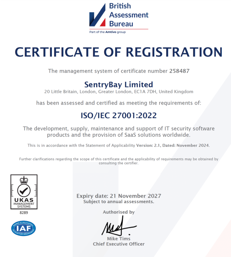 SentryBay Achieves ISO 27001 Certification